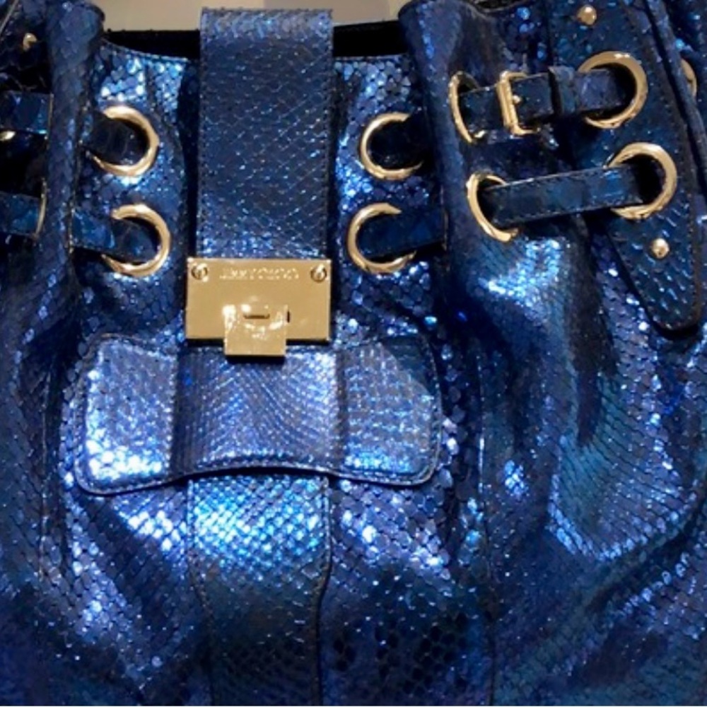 Jimmy Choo Shimmering Blue real  python/snake skin Shoulder bag RARE